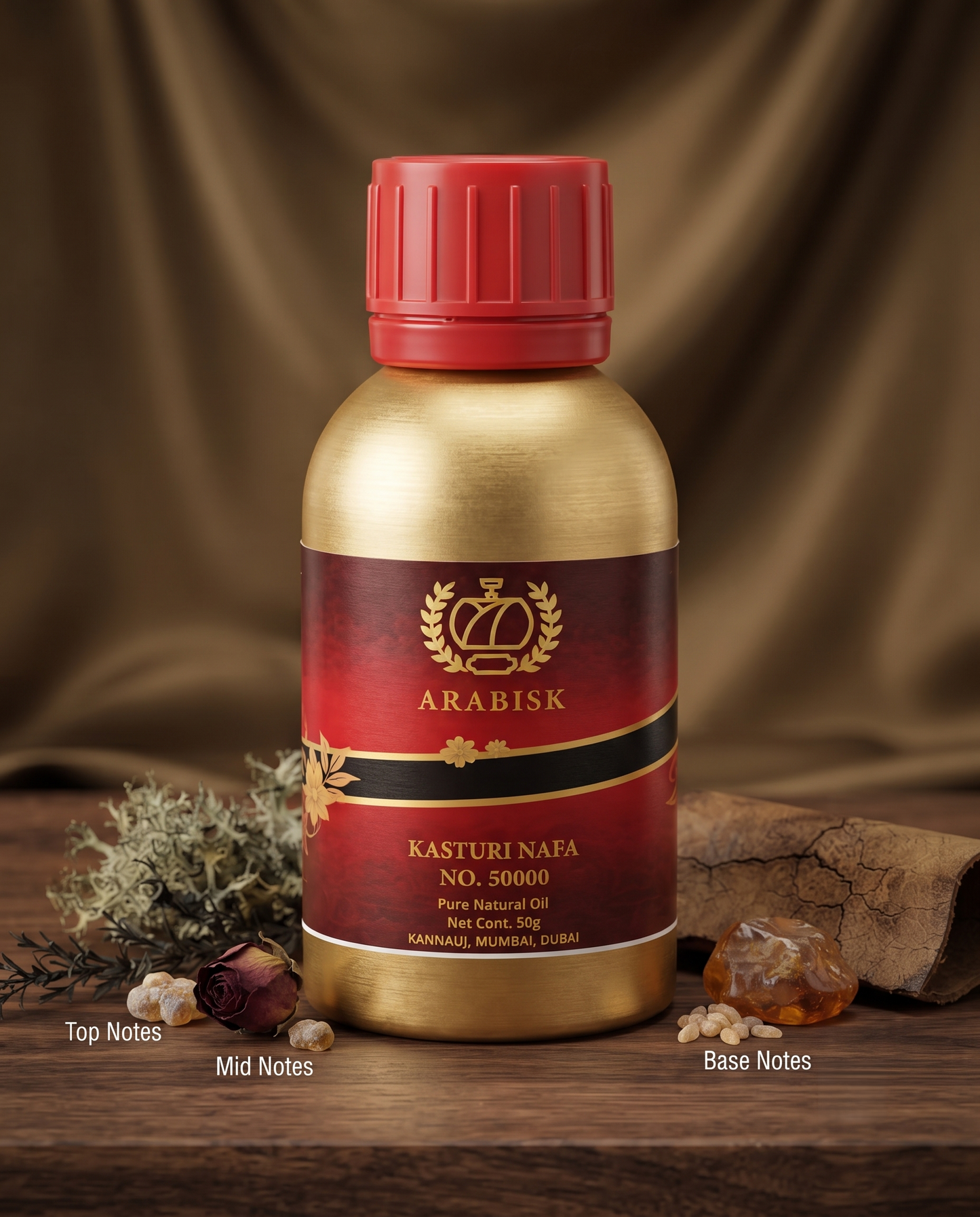 ARABISK Kasturi Nafa No. 50000 | Pure Natural Attar Oil | Alcohol-Free, Long-Lasting Fragrance | 50g Arabisk