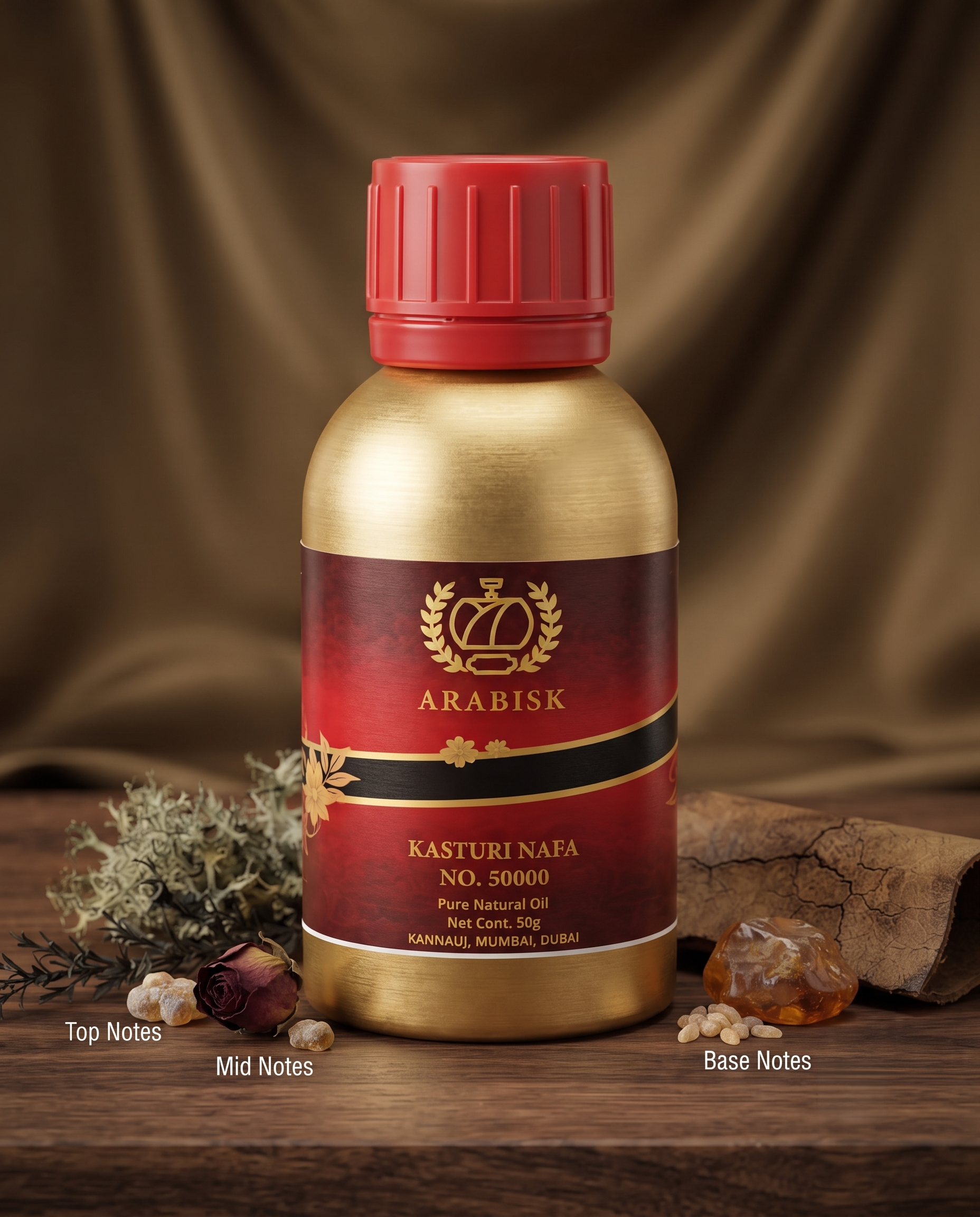 ARABISK Kasturi Nafa No. 50000 | Pure Natural Attar Oil | Alcohol-Free, Long-Lasting Fragrance | 50g Arabisk